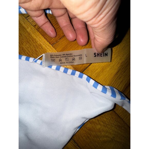 Blue & White Striped Triangle Bikini Large Two Piece Swimsuit Bathing Suit‎ Cute - Picture 5 of 5